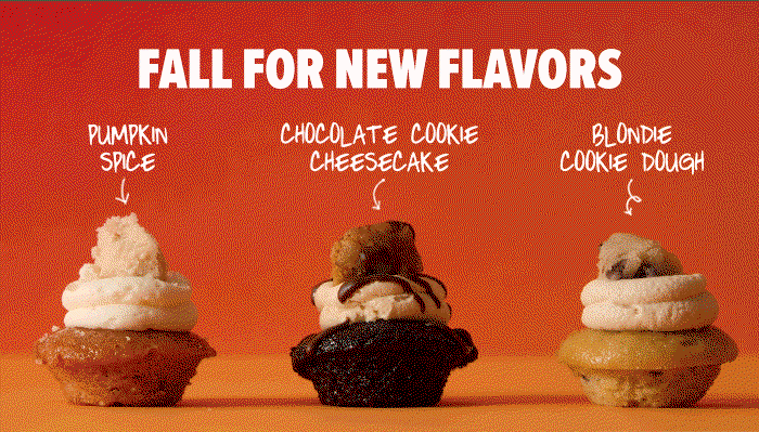 Fall for new flavors! Pumpkin spice, chocolate cookie cheesecake, and blondie cookie dough.