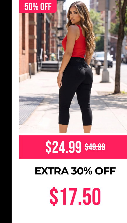 Mx Jeans Embroidered Back Butt Lift Stretch Denim Capris Black