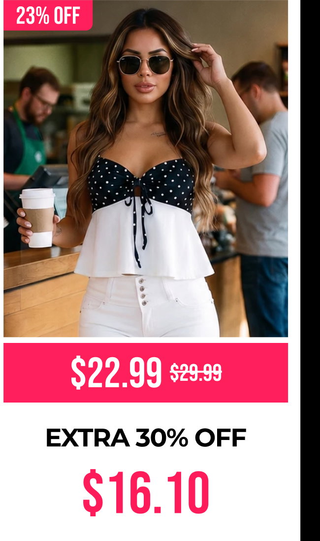 Sleeveless Polka Dot Peplum Top with Tie Front Black & White