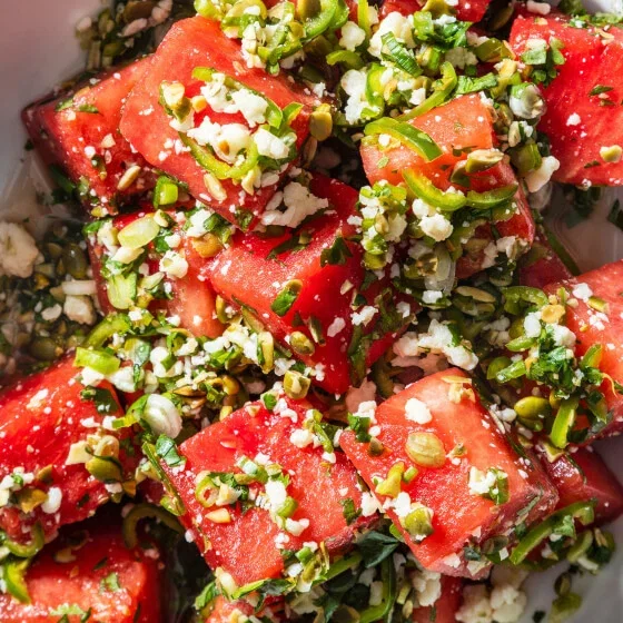 Watermelon Salad with Cotija and Serrano Chiles