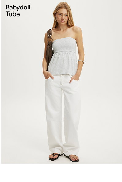 Shop the Babydoll Tube white strapless top now