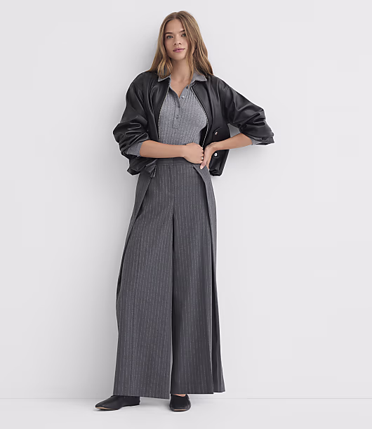 Foldover Wide Leg Pants in Stripe