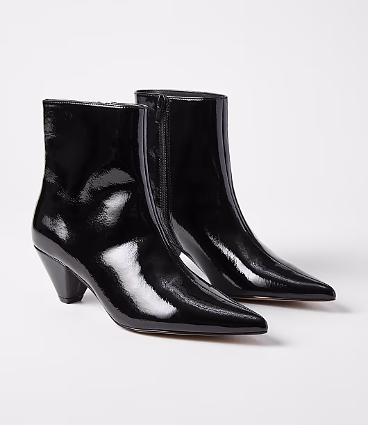 Patent Triangle Heel Booties