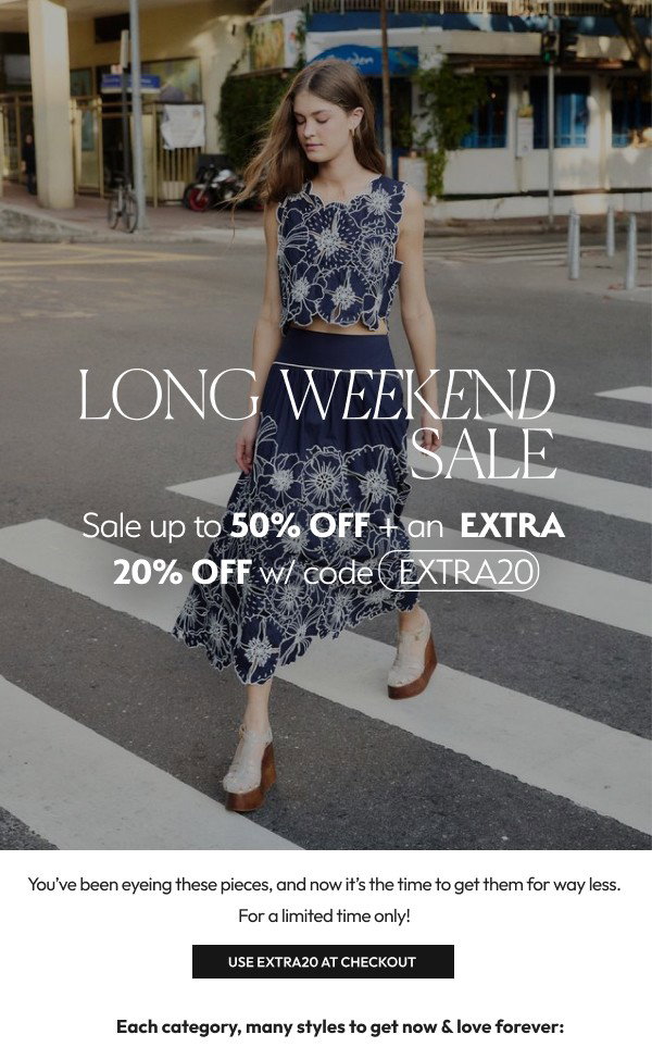 Shop by category: EXTRA 20% off