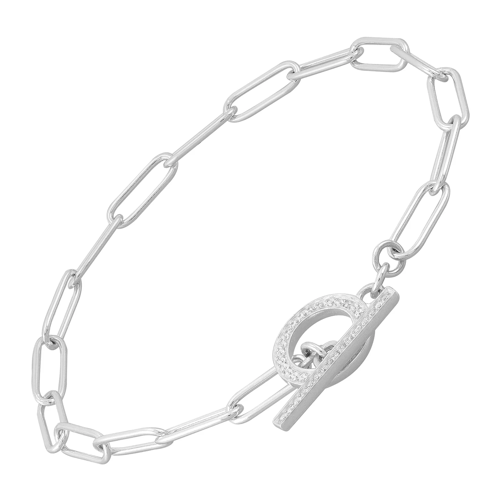 Modern Framework Chain Bracelet, White Cubic Zirconia