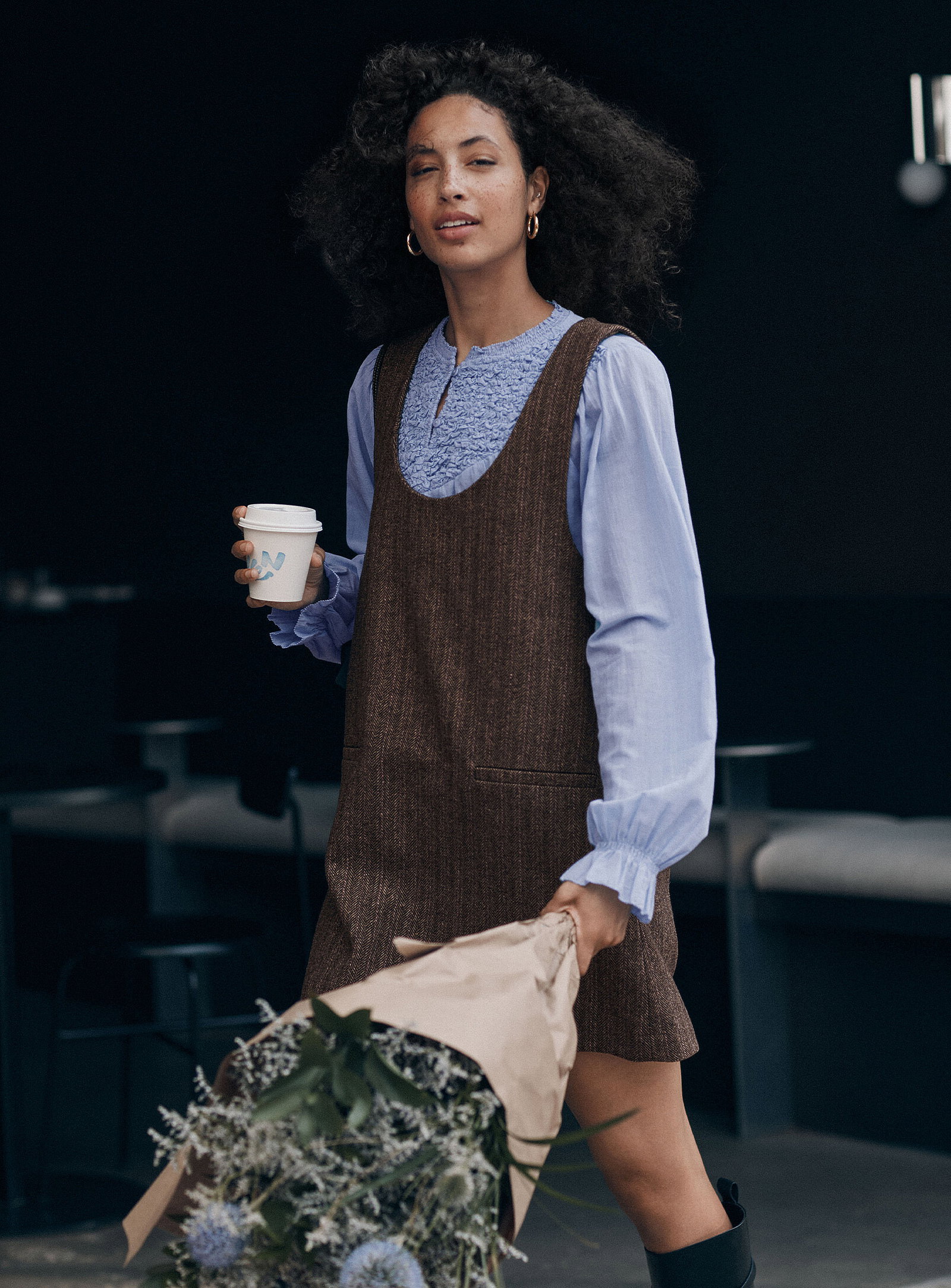 Reprocessed wool-blend pinafore dress