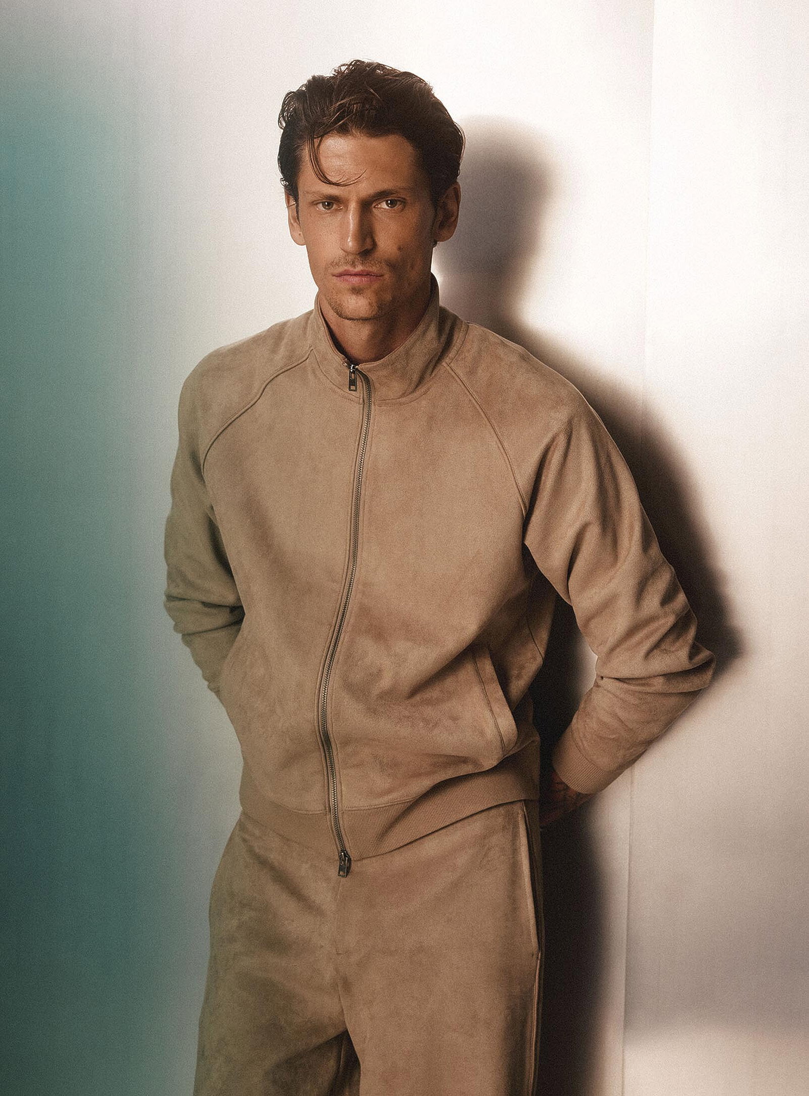 Faux-suede track jacket