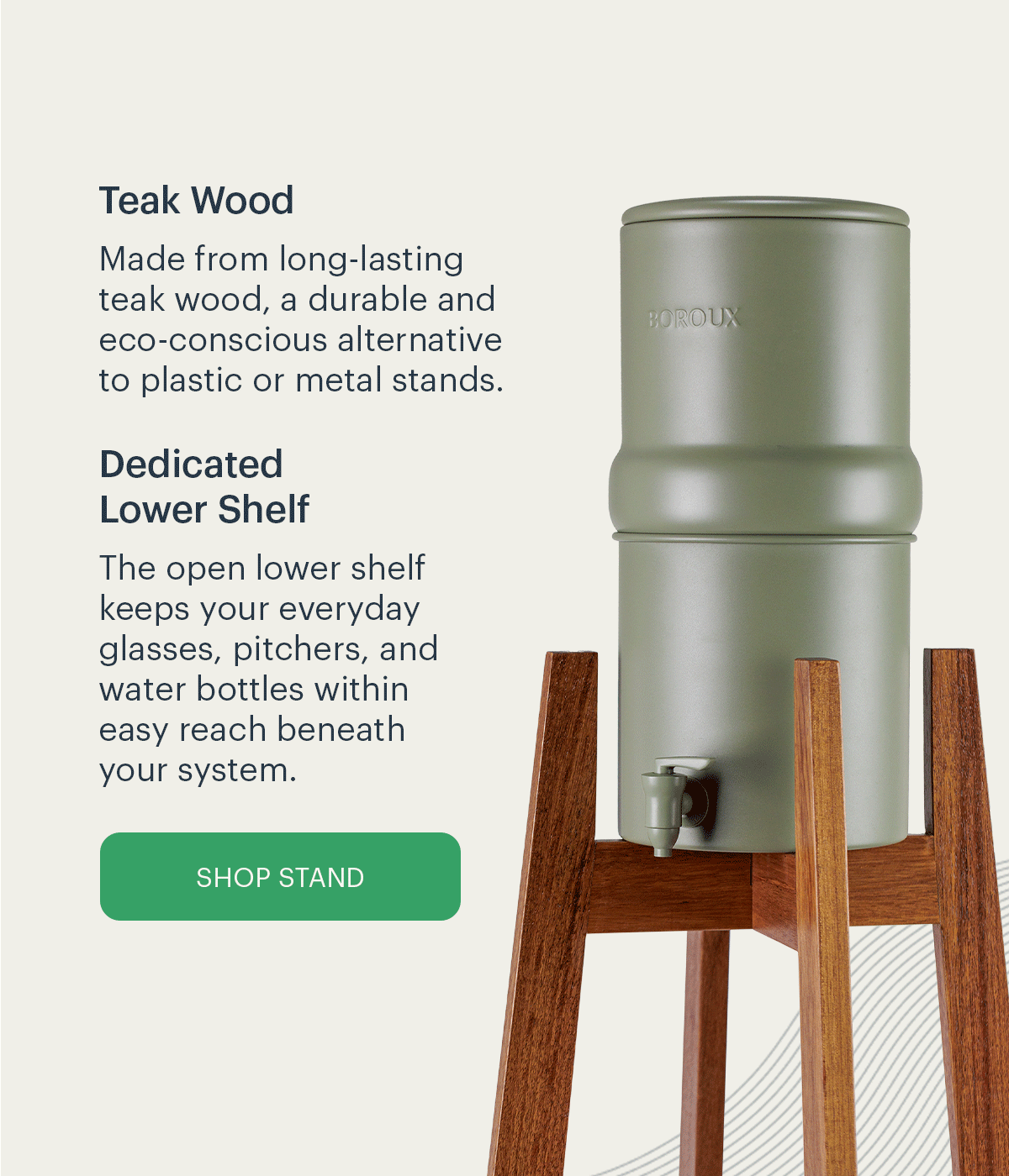 Teak Floor Stand Features