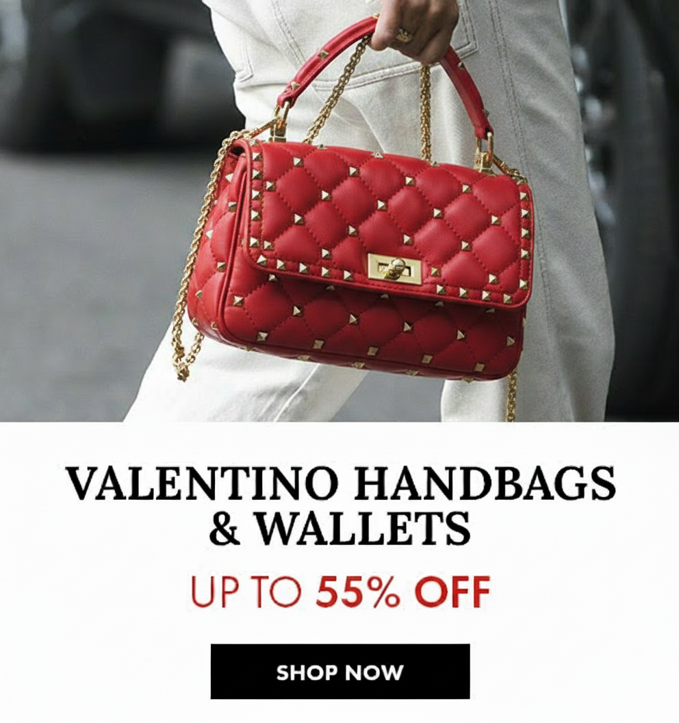 Red Valentino handbag with gold studs and chain strap, on sale up to 55% off.