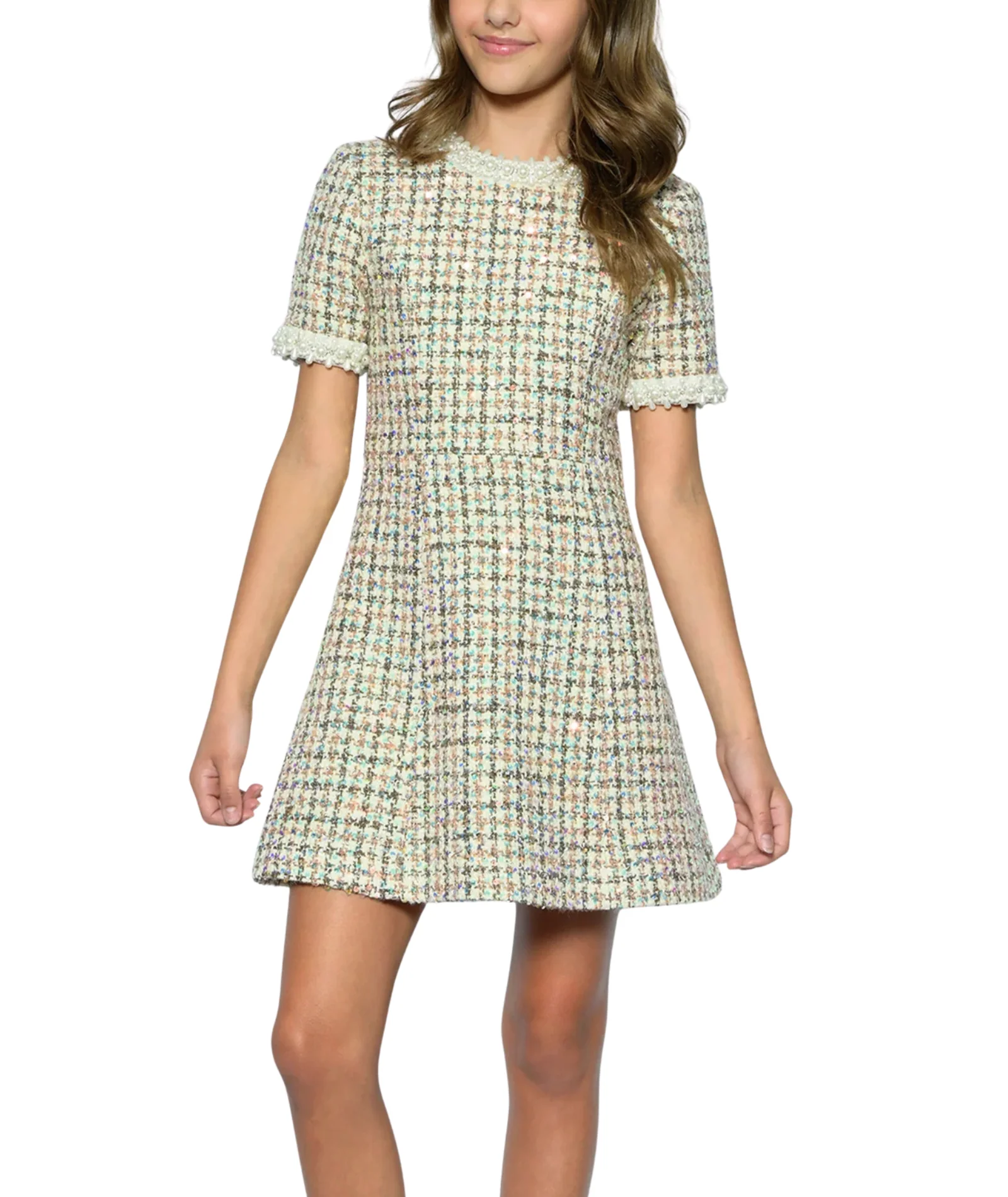 Image of Katie J NYC Girls Emmylou Cream Multi Sequin Boucle Dress