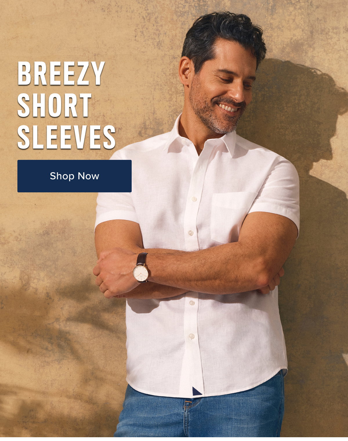 Breezy short sleeves. Model is wearing UNTUCKit white button downs shit. 