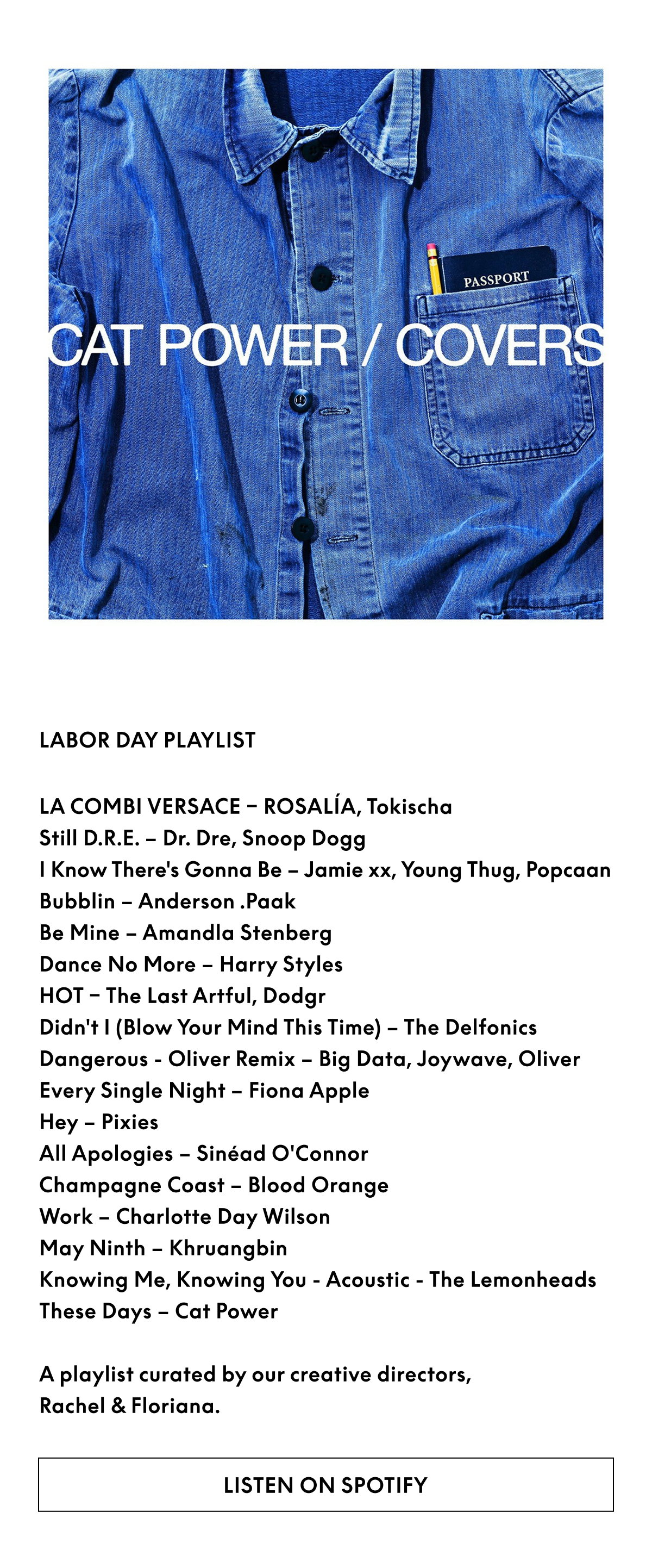 A playlist curated by our creative directors, Rachel & Floriana.