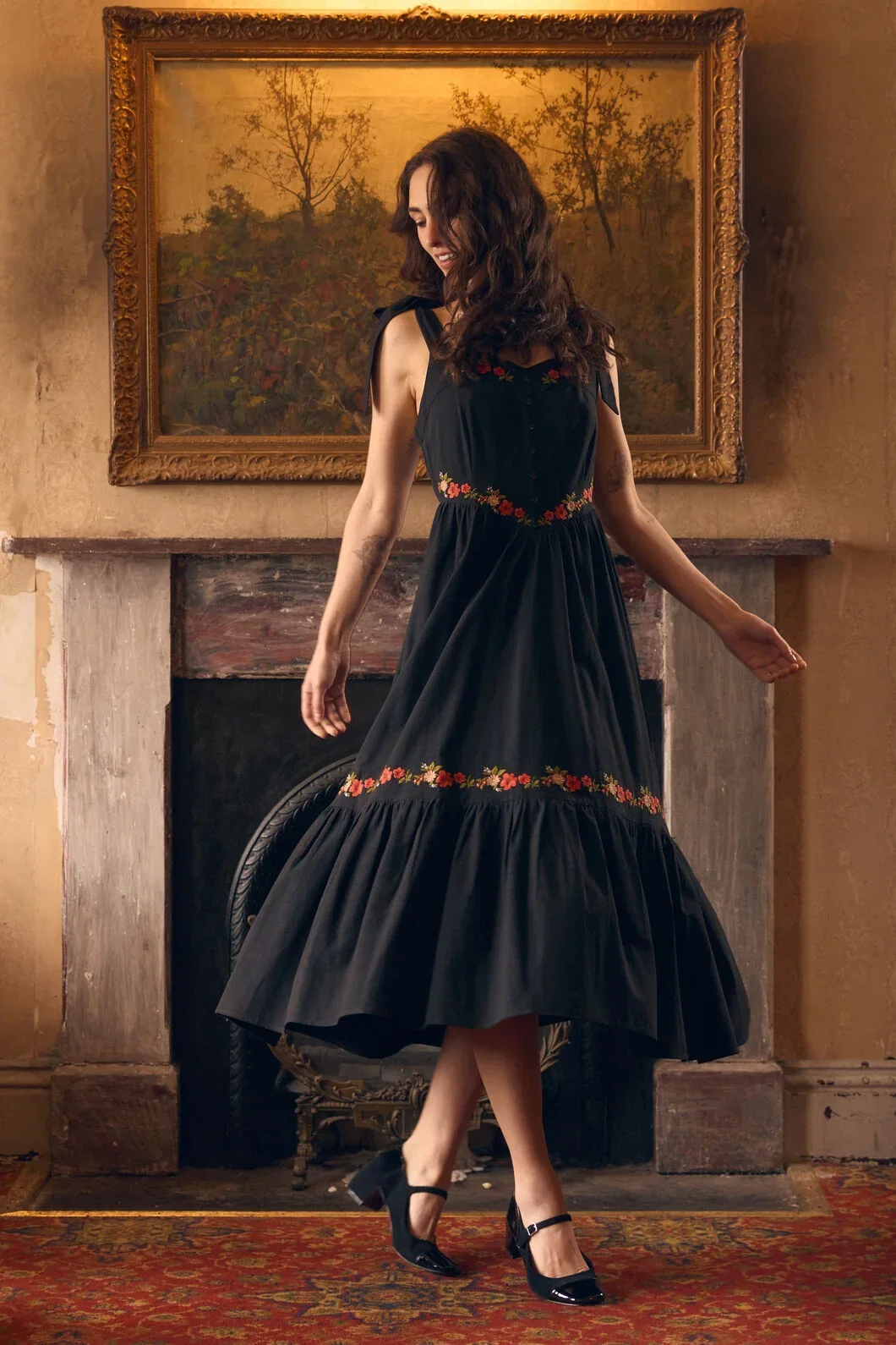 90'S Posy Embroidered Dress