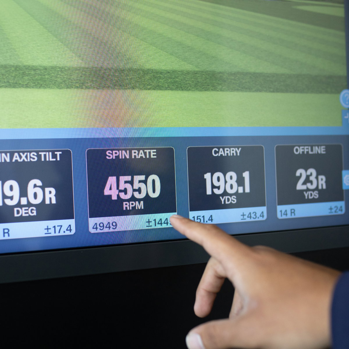 Launch monitor statistics being highlighted on a screen