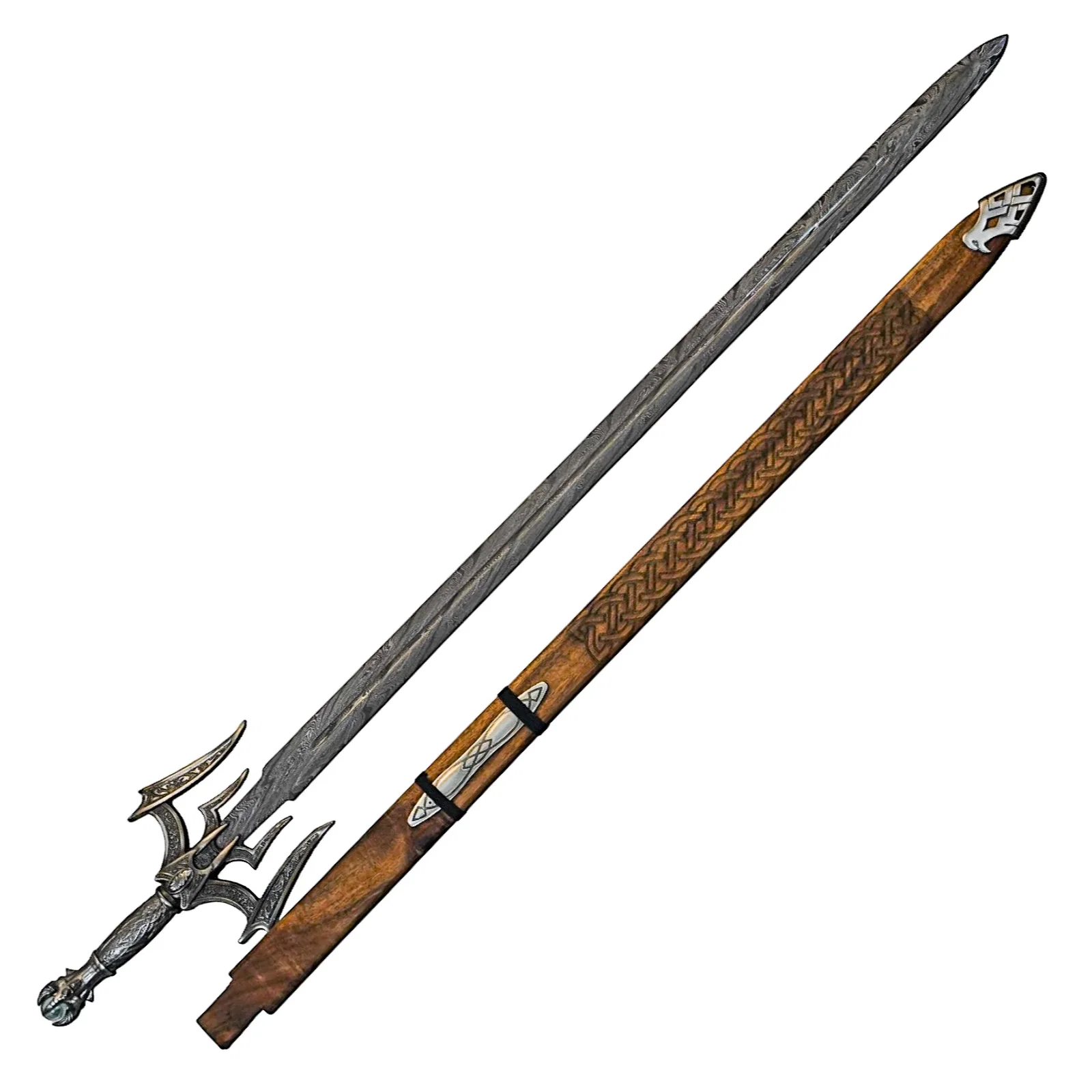 Image of Viking King Sword- Etched Wood Sheath- Damascus Steel - 50"