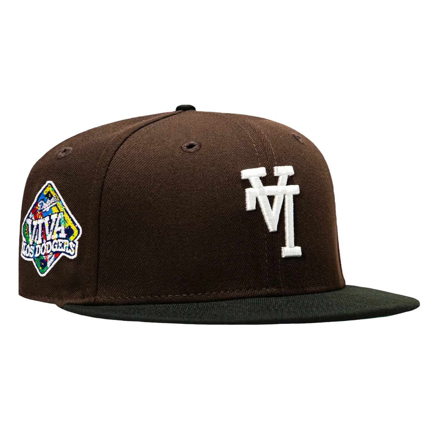 Image of New Era 59Fifty Los Angeles Dodgers Viva Los Dodgers Patch Upside Down Hat - Brown, Black, White