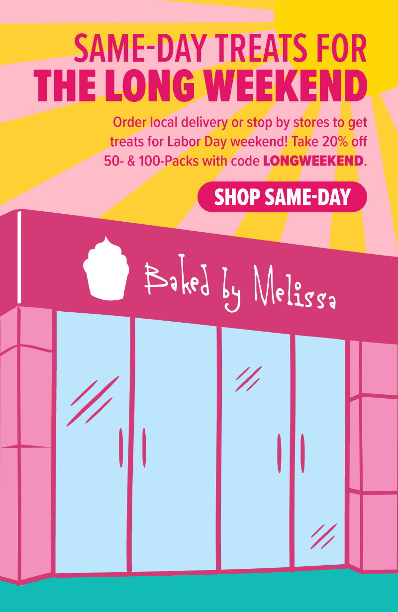 Same-day treats for the long weekend! Order local delivery or stop by stores to get treats for Labor Day weekend! Take 20% off 50- & 100-Packs with code LONGWEEKEND. Shop same-day!