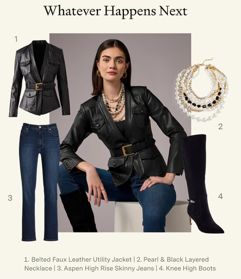 Belted Faux Leather Cut Away Utility Jacket