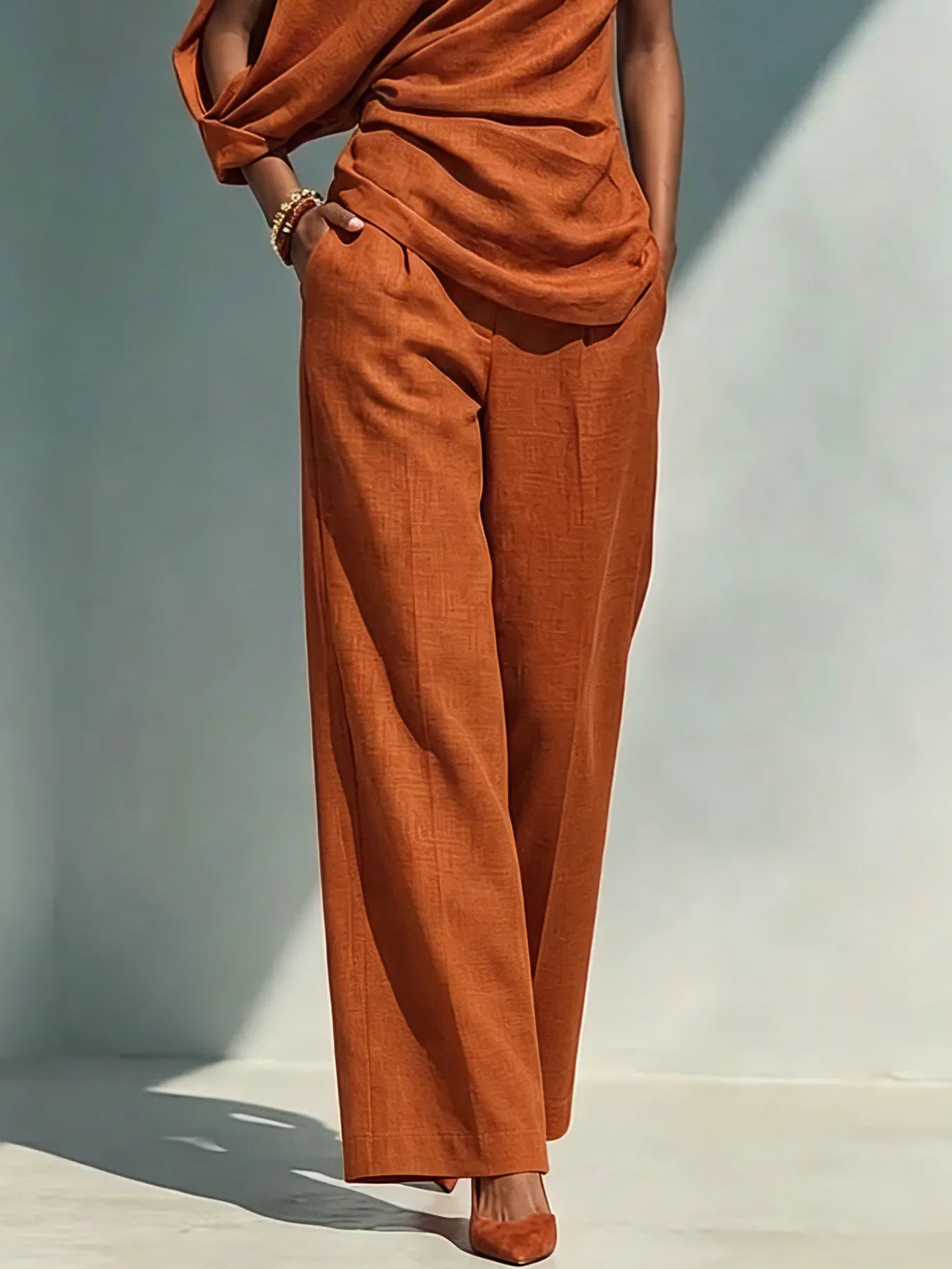 Urban Solid Cotton Linen Straight Leg Pants Relaxed Fit Side Pockets Daily