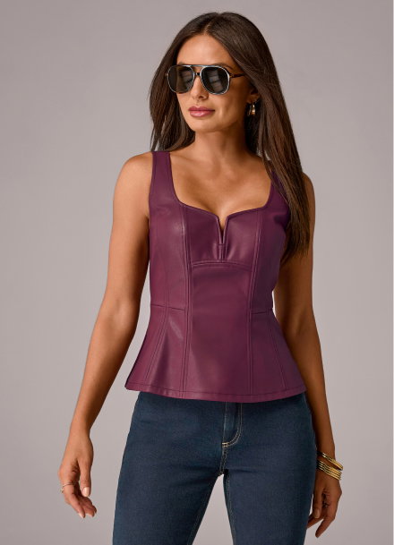 Faux Leather Peplum Top