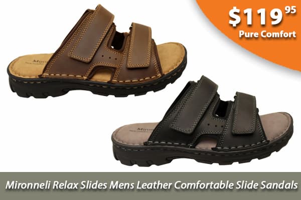 Mironneli Relax Slides Mens Leather Comfortable Slide Sandals