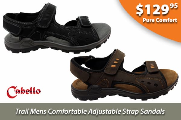 Cabello Comfort Trail Mens Leather Adjustable Strap Sandals