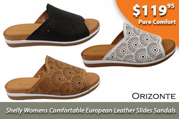 Orizonte Shelly Womens Comfortable European Leather Slides Sandals