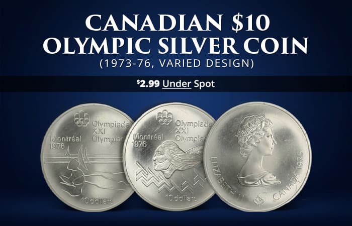 ON SALE: Canadian $10 Olympic Silver Coin (1973-76, Varied Design)