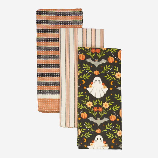 3 Piece Multicolour Halloween Patterned Tea Towel Set 45x70c