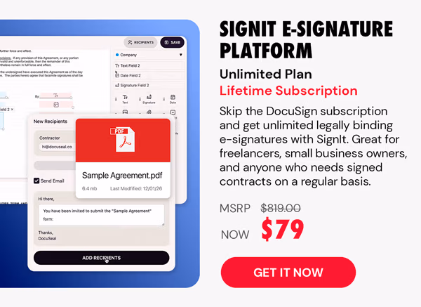 SignIt E-Signature Platform Unlimited Plan: Lifetime Subscription