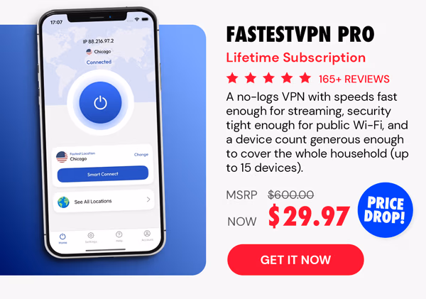 FastestVPN PRO: Lifetime Subscription (15 Devices)