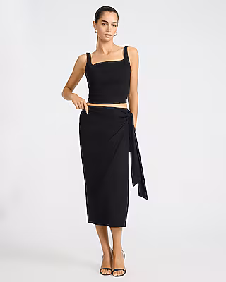 Summer-Blend Linen High Waisted Tie Wrap Midi Skirt