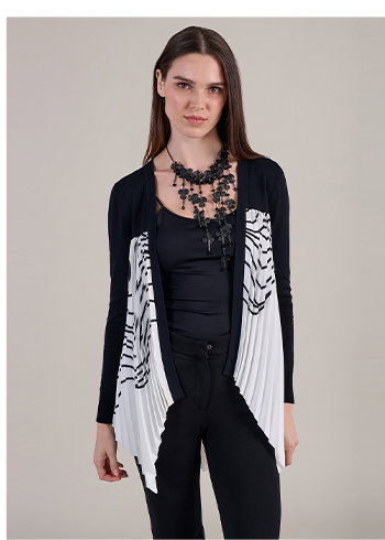 Black and White Luxe Knit Open Cardigan With Abstract Design
