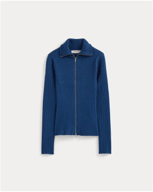 Image | Full-Zip Ribbed Jacket in Everyday Cotton | Estate Blue 