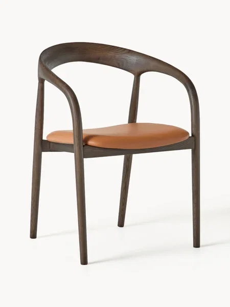 Silla de comedor de madera de fresno con cojín de asiento de cuero Camille