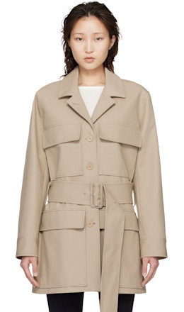 Beige Utility Belted Coat - Courrèges