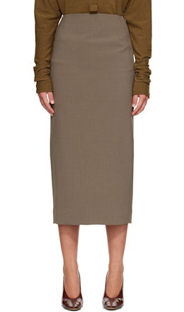 Taupe Pencil Midi Skirt - Mugler