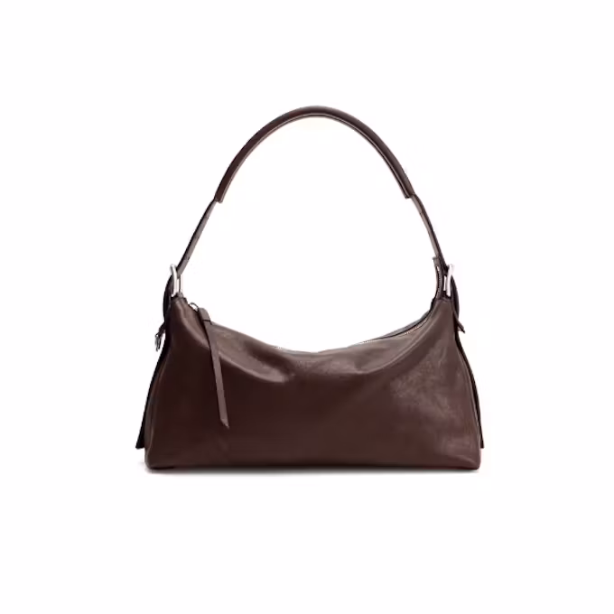 Belted Leather Baguette Bag