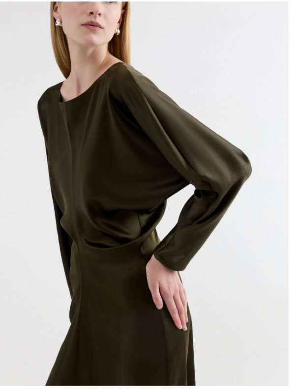 Longsleeve Draped Dress in Silk Charmeuse