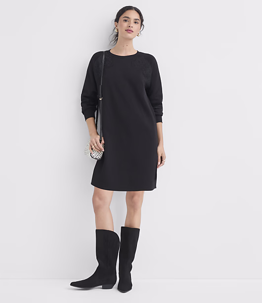 Petite Lace Trim Sweatshirt Dress