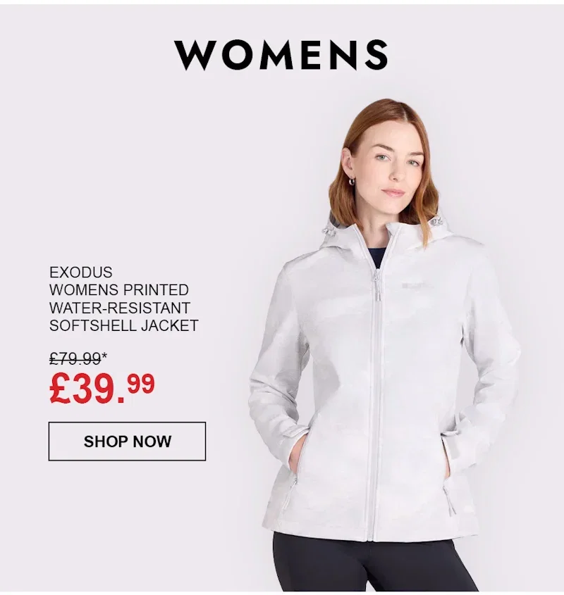 Exodus Womens Printed Water-Resistant Softshell Jacket