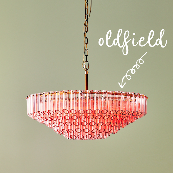 larger oldfield chandelier in pink glass