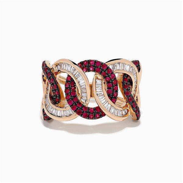 14K Rose Gold Ruby and Diamond Interlocking Link Ring