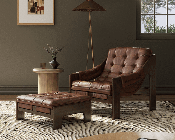 Halston Top Grain Leather Chair With Ottoman Heirloom Sienna