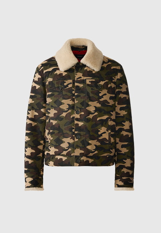NASH-SH Camouflage Shearling Collar Trucker Jacket
