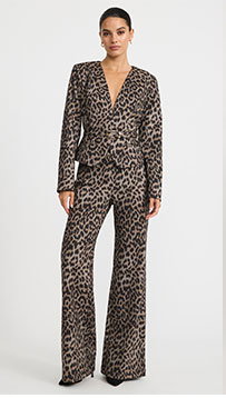 Leopard Collarless Belted Blazer in Signature Ponte