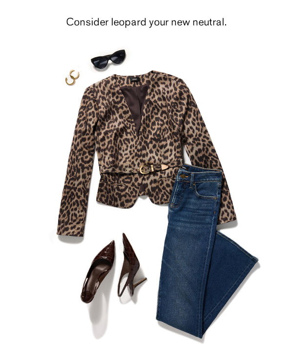 Leopard Collarless Belted Blazer in Signature Ponte
