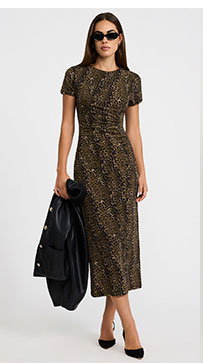 Matte Jersey Crew Neck Side Ruched Knit Maxi Dress