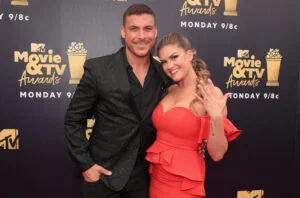 TV personalities Jax Taylor and Brittany Cartwright attend the 2018 MTV Movie And TV Awards at Barker Hangar on June 16, 2018 in Santa Monica, California.