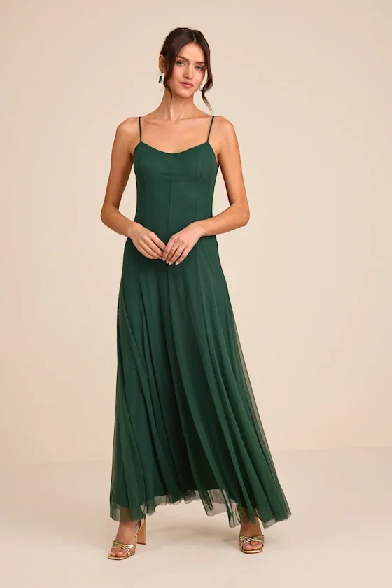 Image of Atori Dark Green Mesh Sleeveless Maxi Dress